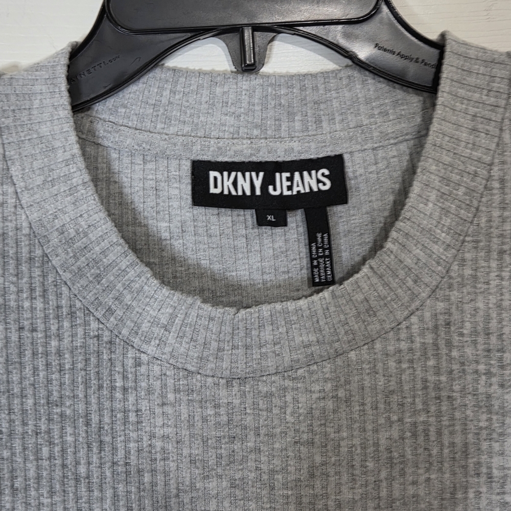 * DKNY Jeans Women's Sleeveless Mock Neck Ribbed Side Slit Long Dress Grey Sz XL - Picture 5 of 9